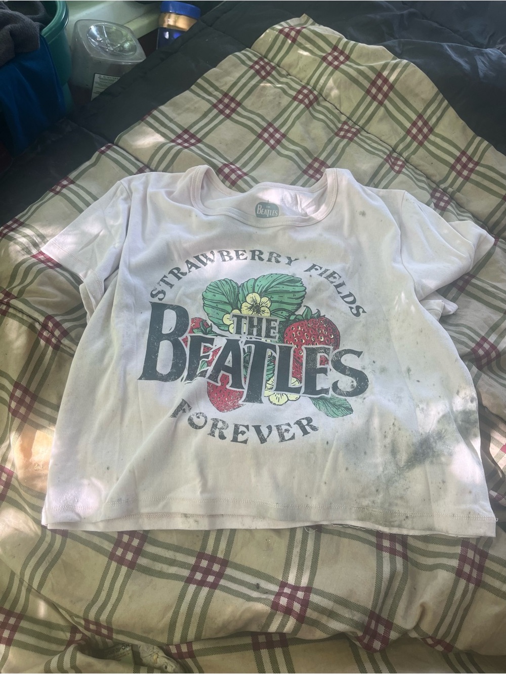 The Beatles White 'Strawberry Fields Forever' Graphic Crop Top